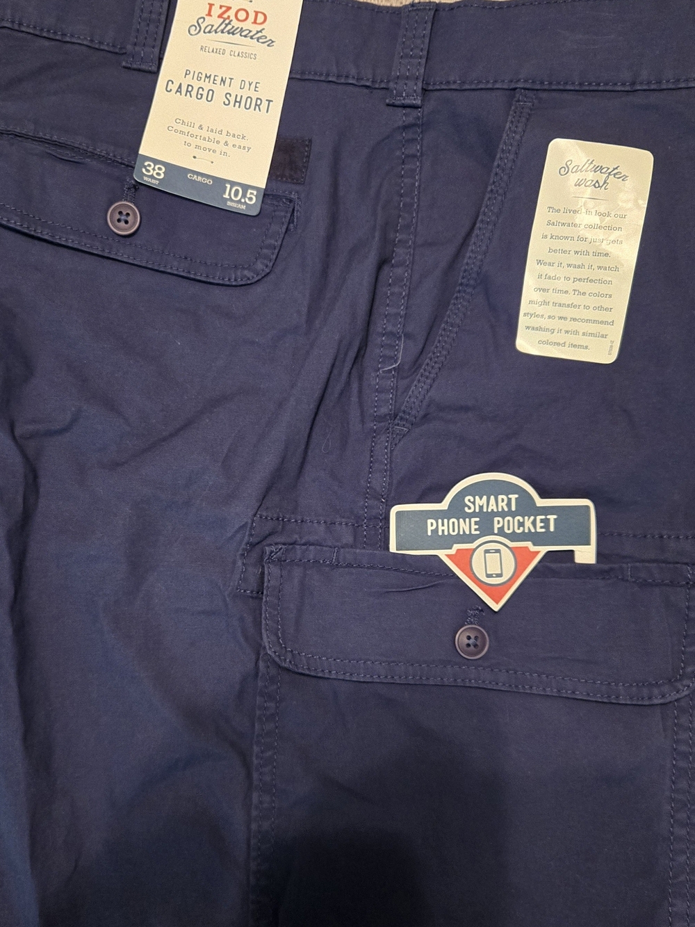 Izod Saltwater Stretch Cargo Shorts - Size 38 Navy Blue